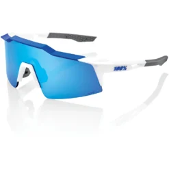 100% Speedcraft SL Glasses - HiPER Mirror Lens - Matte White / Metallic Blue / Blue Multilayer + Clear