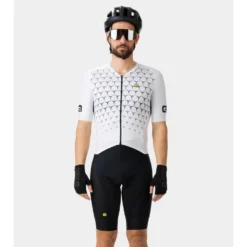 ALE Alé R-EV1 Hive Short Sleeve Skinsuit - White -Bike Sale Shop ale r ev1 hive short sleeve skinsuit white 10 1458240